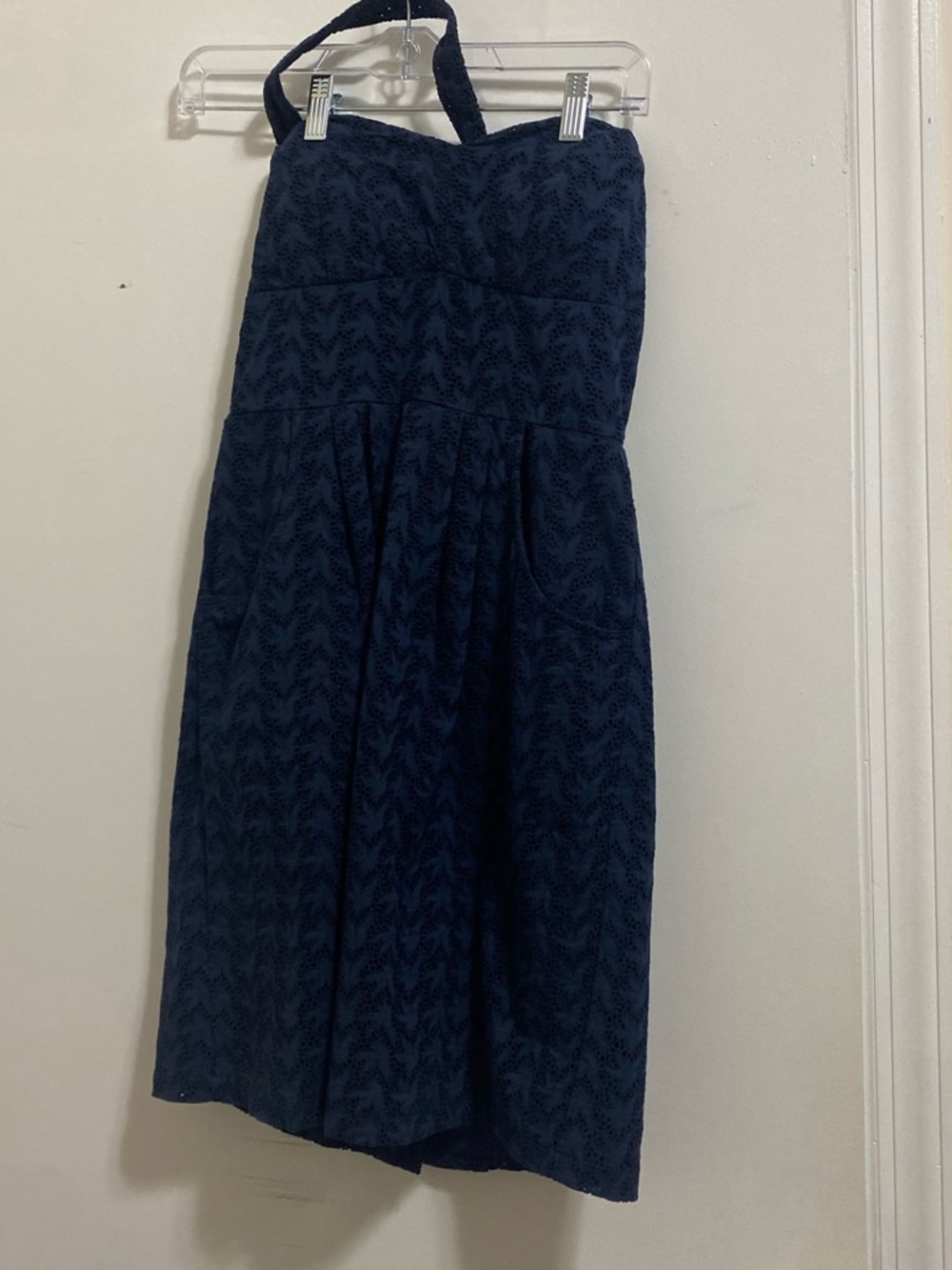 Navy Textured Strapless Midi Dress